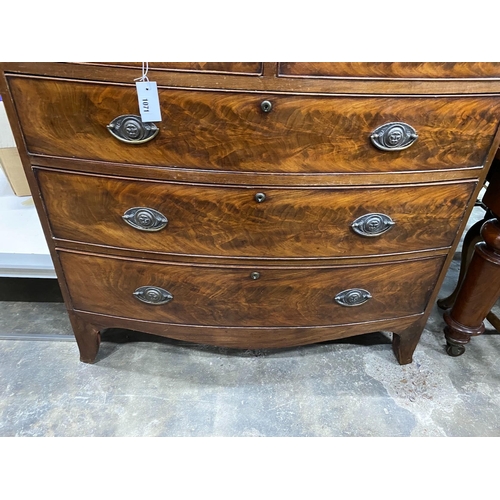 1071 - A Regency mahogany bow front chest, width 105cm, depth 53cm, height 108cm