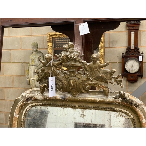 1080 - A 19th century giltwood gesso wall mirror, width 54cm, height 88cm