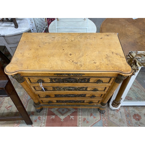 1082 - A reproduction gilt metal mounted bird's eye maple commode, width 89cm, depth 45cm, height 89cm... 