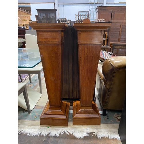 1098 - A pair of Edwardian inlaid satinwood pedestals, width 32cm, height 112cm