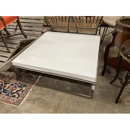 1107 - A BB Italia square white and brushed metal coffee table, width 110cm, height 35cm
