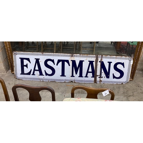 1115 - A large 'Eastmans' enamel butcher's advertising sign, length 216cm, height 56cm