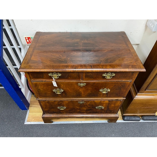 1136 - An 18th century feather banded walnut two part chest, width 97cm, depth 60cm, height 102cm