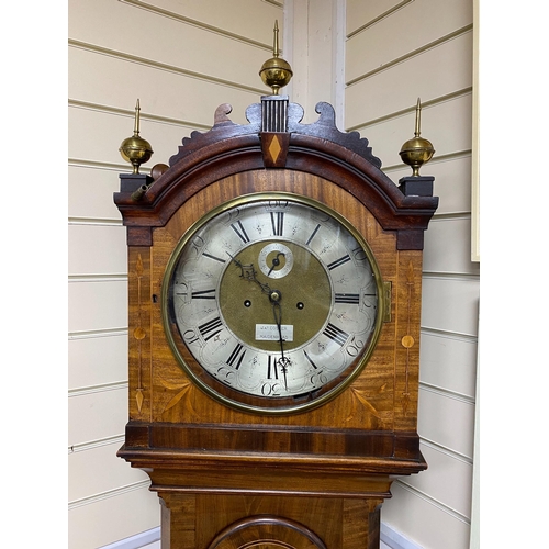 1148 - A 19th century flamed mahogany cased 8 day longcase clock, with silver chapter ring and subsidiary d... 