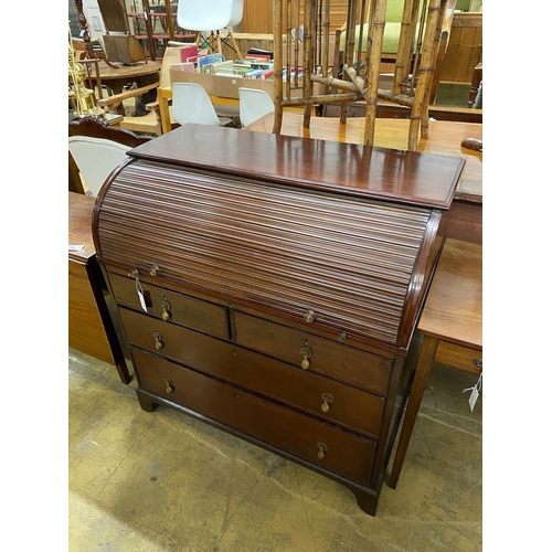 1149 - A George IV mahogany tambour cylinder bureau fitted four drawers, width 102cm, depth 57cm, height 10... 