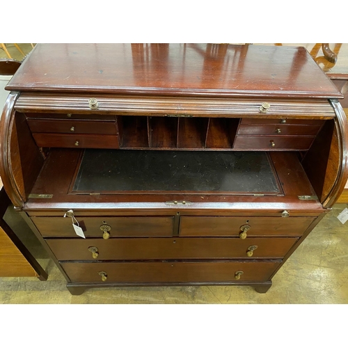 1149 - A George IV mahogany tambour cylinder bureau fitted four drawers, width 102cm, depth 57cm, height 10... 