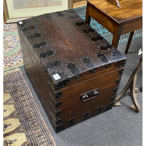 1158 - A Victorian iron bound oak silver chest, width 71cm, depth 48cm, height 55cm