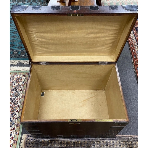 1158 - A Victorian iron bound oak silver chest, width 71cm, depth 48cm, height 55cm