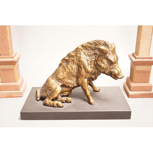 1258 - After the antique, a bronzed composition model of the Borghese boar together with a pair of reconsti... 