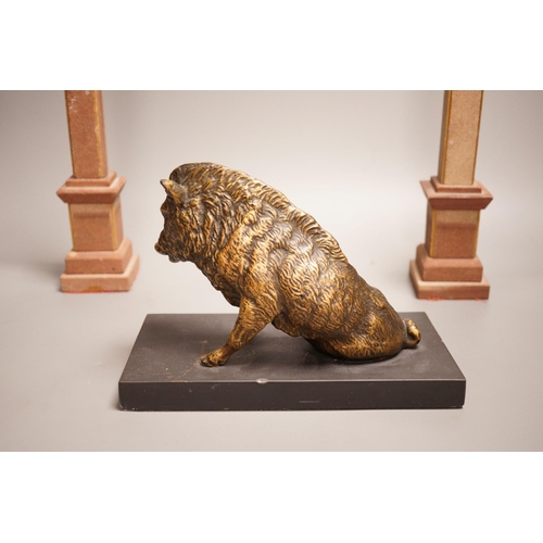 1258 - After the antique, a bronzed composition model of the Borghese boar together with a pair of reconsti... 