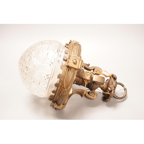 1262 - An early 20th century ormolu and cut glass hanging light, 20cm