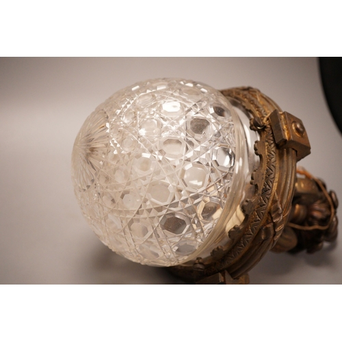 1262 - An early 20th century ormolu and cut glass hanging light, 20cm