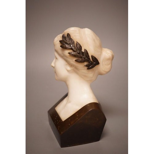 1267 - A late 19th/early 20th century French bronze and alabaster bust of a lady, 19cm