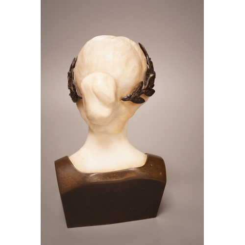 1267 - A late 19th/early 20th century French bronze and alabaster bust of a lady, 19cm