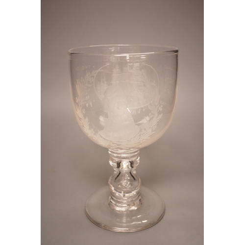 1273 - A Victorian/Edwardian  wheel engraved glass goblet commemorating Admiral Nelson and HMS Victory, hei... 