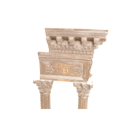 1276 - A late 19th century Grand Tour style bronze, temple ruins Estitver on marble base, total height 26... 