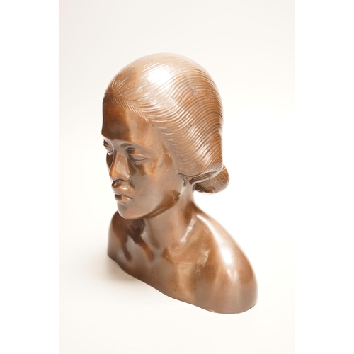 1278 - A 20th century bronze shoulder length bust, study of an Oriental lady, probably Balinese, 21cm... 