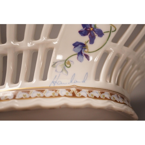 1319 - A Haviland Limoges fruit basket, painted with trailing flowers, 41cm