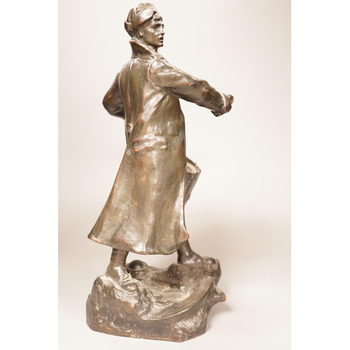 1324 - Alfred Frank Hardiman (1891-1949) bronze of a drummer, signed, 39.5 cm high