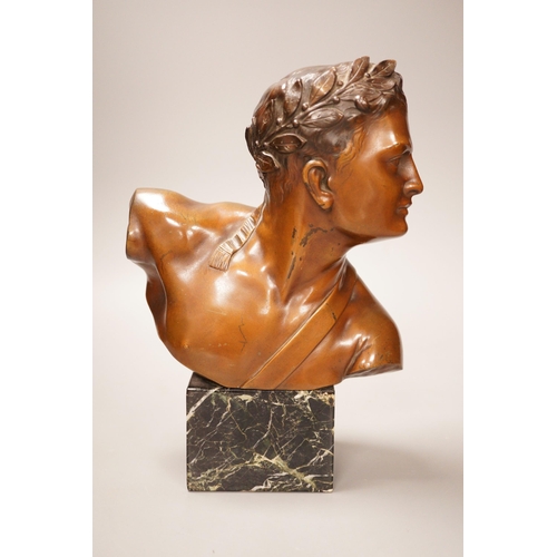 1327 - Professor Otto Poertzel (1876-1963) - a bronze bust of an Ancient Greek athlete, on marble base, 26c... 