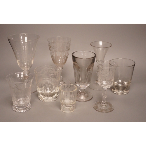 1339 - A group of eight 19th/20th century novelty or commemorative glasses, tallest 19.5 cm, including two ... 