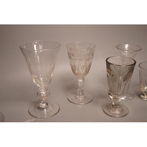 1339 - A group of eight 19th/20th century novelty or commemorative glasses, tallest 19.5 cm, including two ... 