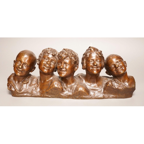 1340 - Vincenzo Aurisicchio, (Napoli 1855-1926) a bronze bust group of five smiling children, signed to rev... 