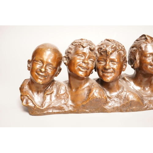 1340 - Vincenzo Aurisicchio, (Napoli 1855-1926) a bronze bust group of five smiling children, signed to rev... 