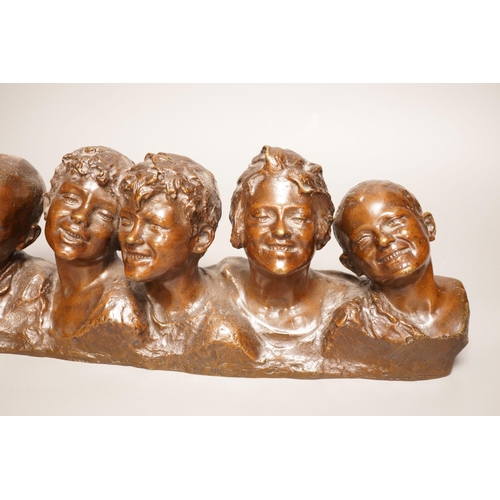 1340 - Vincenzo Aurisicchio, (Napoli 1855-1926) a bronze bust group of five smiling children, signed to rev... 