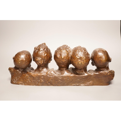 1340 - Vincenzo Aurisicchio, (Napoli 1855-1926) a bronze bust group of five smiling children, signed to rev... 