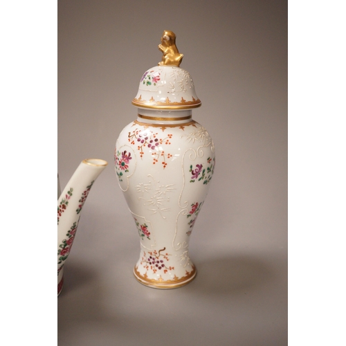 1347 - A Samson lidded Chinese armorial style baluster vase and a similar teapot, 23cm