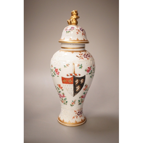 1347 - A Samson lidded Chinese armorial style baluster vase and a similar teapot, 23cm