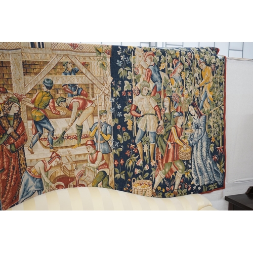 116 - A French Robert Four machine tapestry of a wine harvest, width 194cm, height 110cm