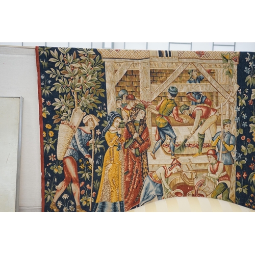 116 - A French Robert Four machine tapestry of a wine harvest, width 194cm, height 110cm