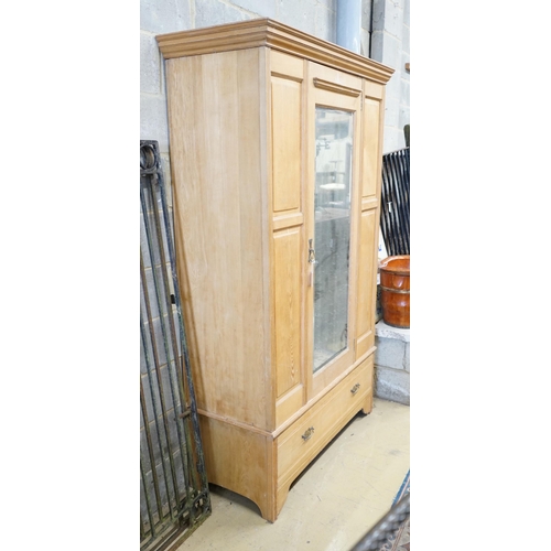 12 - A late Victorian ash mirrored door wardrobe, length 122cm, depth 54cm, height 205cm