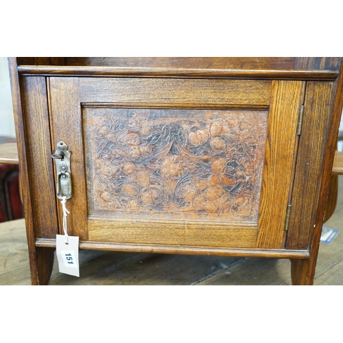 151 - An Arts and Crafts oak wall cabinet, width 66cm, height 76cm