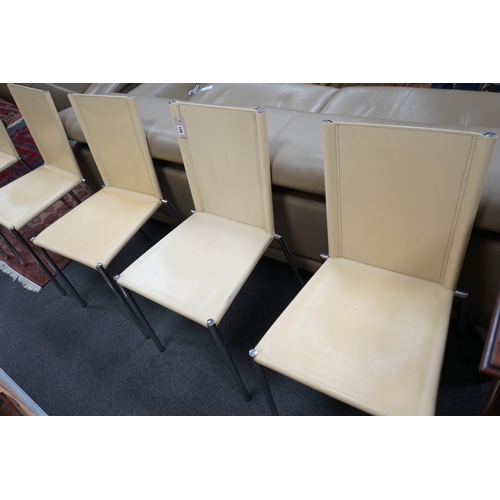 155 - A set of five Italian cream leather and chrome dining chairs