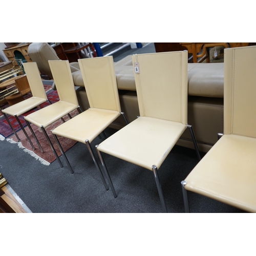 155 - A set of five Italian cream leather and chrome dining chairs