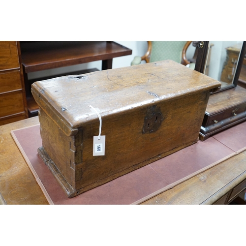 160 - An 18th century boarded oak box, length 66cm, depth 29cm, height 32m