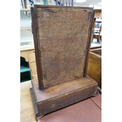 161 - An 18th century mahogany box based toilet mirror, with bevelled plate and three base drawers, on bra... 