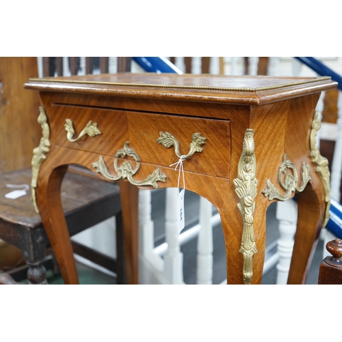 164 - A Louis XVI style gilt metal mounted side table, width 56cm, depth 33cm, height 76cm