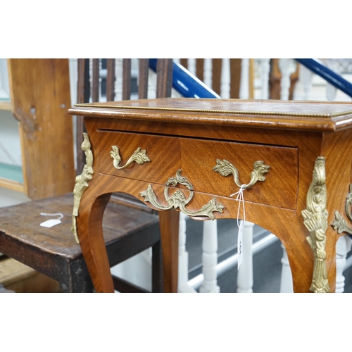 164 - A Louis XVI style gilt metal mounted side table, width 56cm, depth 33cm, height 76cm