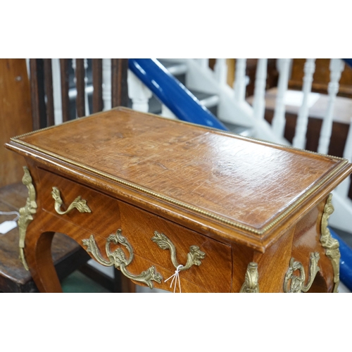 164 - A Louis XVI style gilt metal mounted side table, width 56cm, depth 33cm, height 76cm