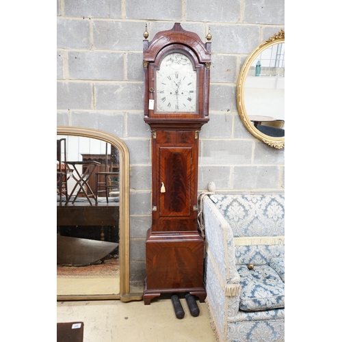 18 - An early 19th century mahogany eight day longcase clock marked James Spencer, Calne, height 220cm... 