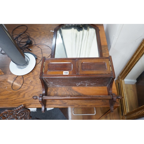 188 - A 19th century German carved oak and beech spinning chair and an Edwardian wall mirror with hanging ... 