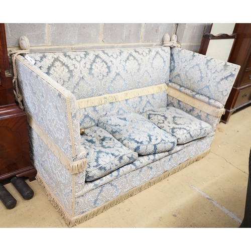 19 - A mid 20th century upholstered Knowle settee, length 162cm, depth 78cm, height 100cm