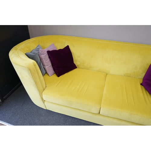 193 - A contemporary Conran tub framed settee, upholstered in Italian Wattle velvet, with up to date fire ... 