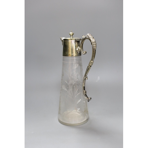 264 - An electroplate mounted cut glass claret jug, 30cm