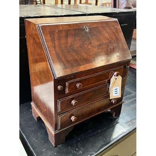 27 - A miniature George III style banded mahogany bureau, width 31cm, depth 19cm, height 36cm