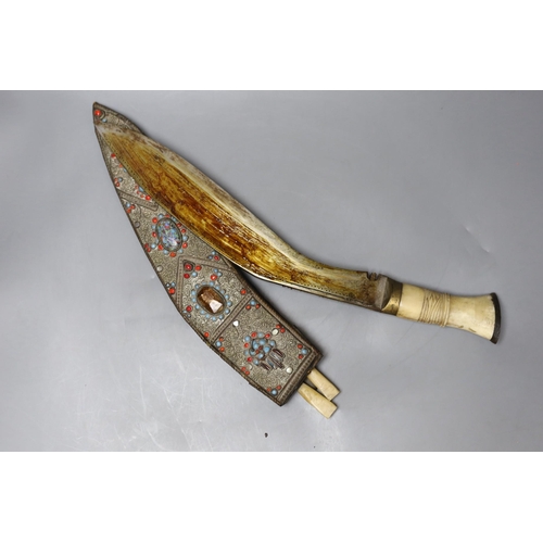 275 - A bone handled Kukri, in paste mounted sheath, 49cm total